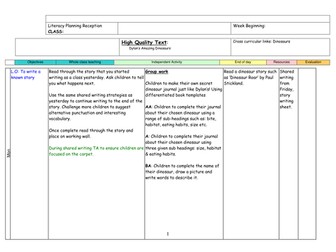 Reception Literacy Unit using Dylan's Amazing Dinosaurs