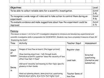 Scientific Skills Lava Flow Investigation for use with unit 8H 