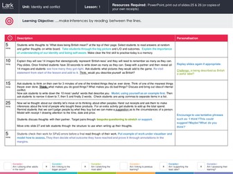 Reading between the lines (inference skills  and exploring Identity)