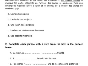 La musique et les jeunes     - French -  Y12 (AS)