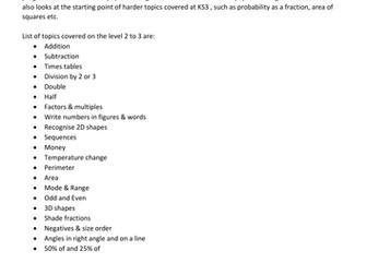 Maths Homework Resources Levels 2 and 3 + progress record