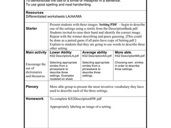 Complete Lesson - Year5 Using similes in descriptions 