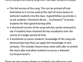 Really useful French Songs (primary and KS3)
