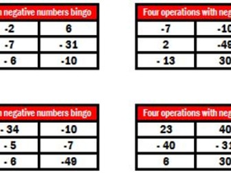 Four operations bingo