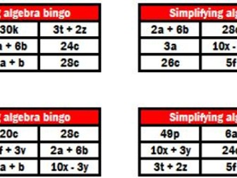 Algebraic expressions bingo