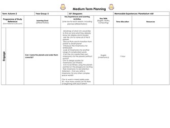 Earth and Space - KS2 medium term plan