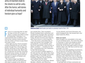 News articles for teaching:  The Charlie Hebdo killings and the Paris peace rally