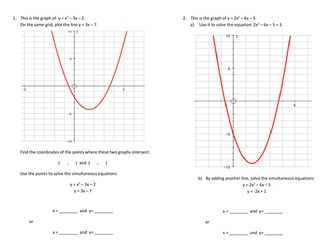 Using quadratic graphs to solve simultaneous equations