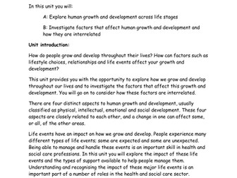 Btec Level 2 HSC- Unit 1: Human Lifespan Development booklet