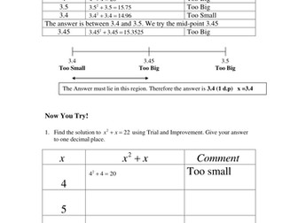 Trial and Improvement Worksheet