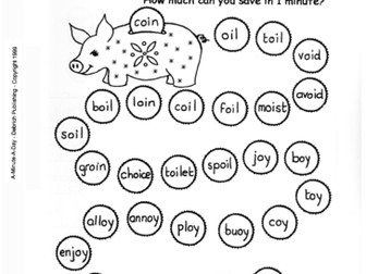 A-Minute-A-day Phonics 'Saving Up' words containing 'oi' and 'oy'