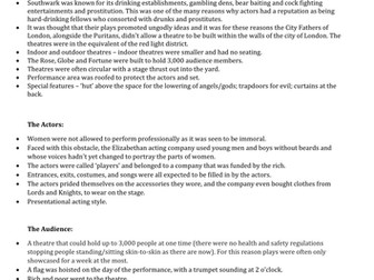 Elizabethan Theatre - Original Performance Conditions - EDEXCEL UNIT 4