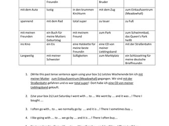 Dice activity to develop shopping sentences in past, present and future