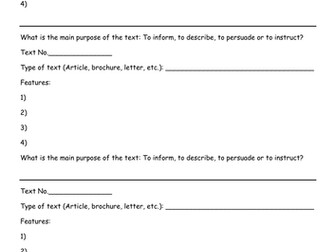 Analysing text features / types of text