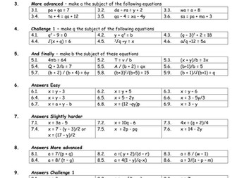 Changing the subject worksheet