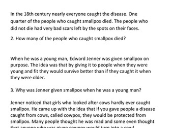 Edward Jenner Reading Comprehension Activities 
