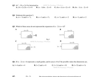 Work Sheet on Quadratics 