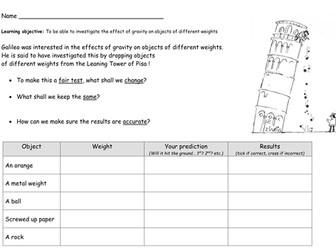 Galileo science experiment - weight and gravity