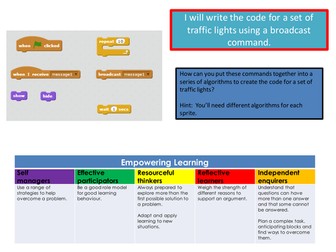 Using a broadcast command to write the code for a set of traffic lights