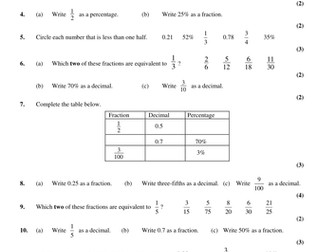 Fractions, Decimals, Percentages - Foundation GCSE - Exam Style Questions