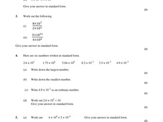 Indices and Standard Form - Higher GCSE - Exam Style Questions 
