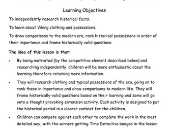 KS2 Vikings Clothing and Possessions Time Detectives Complete Lesson Pack