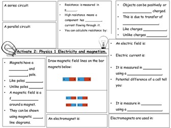 Activate 2 Physics end of unit mindmaps