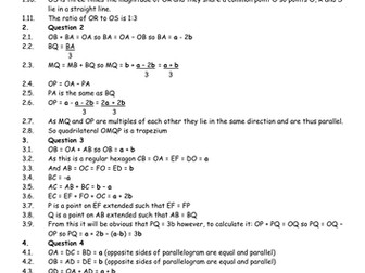 Answers for Vectors worksheet