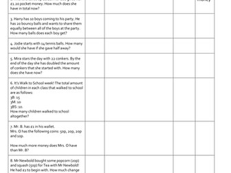 Differentiated mixed operation and two step word problems (Years 2/3/4) - editable