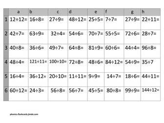 4 in a row grid for division