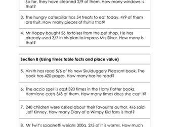 Finding non-unit fractions of amounts.