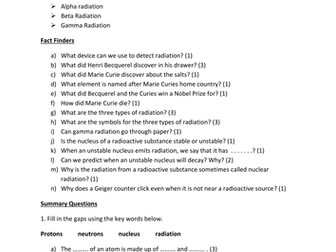 AQA P2 6.1 Observing Nuclear Radiation Facts Test Sheet