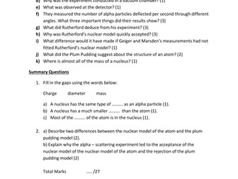 AQA P2 6.2 The Discovery of the Nucleus Quick Recall Sheet