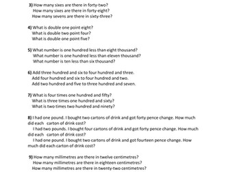 60 Mental Maths Questions based on 2006 paper