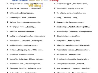 Sentence Starters for Essay Writing