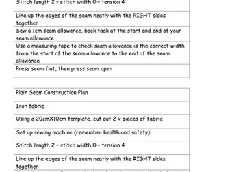 Plain Seam Construction Plan - Differentiated Sheets