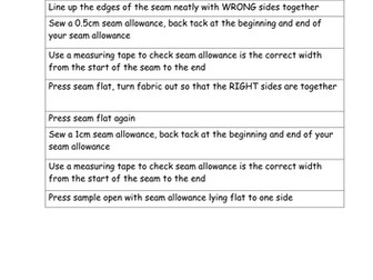 French Seam Construction Plan - Differentiated Worksheets