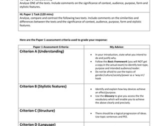 IB A1 English Language and Literature revision sheets for papers 1 and 2