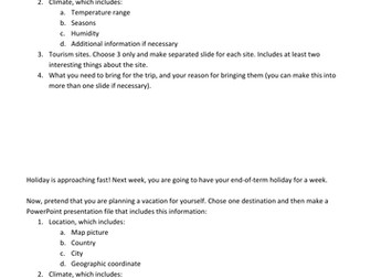 Holiday Planning (Ms. PowerPoint activity)