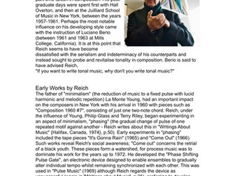 Steve Reich - Background, techniques and his importance in 20th Century Music