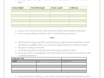 MYP Mathematics: Measurement Task Sheet