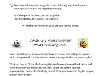 Carousel Activity 7 Groups/7Activities Vivre Sainement/Healthy Living