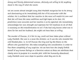 Character essays/Sample answers for Shakespeare's Macbeth