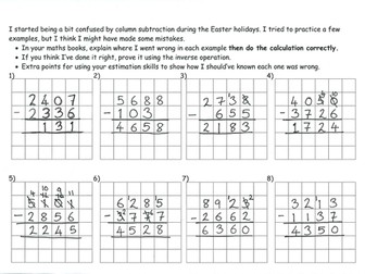 Deliberate column subtraction mistakes