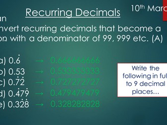 Recurring Decimals to Fractions