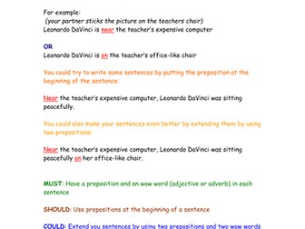 Prepositions to improve writing sentences activity