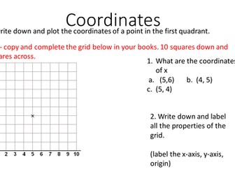 Coordinates in the first quadrant 