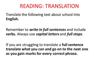 Year 7 French translation test "mon collège"