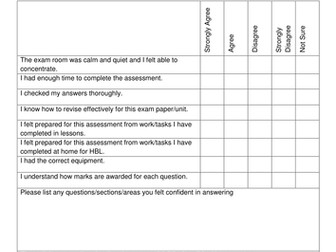 Pupil Assessment/Mock/Exam Exit Questionnaire/Survey