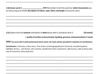 GCSE Dance  Unit 1 - 10 mark questions